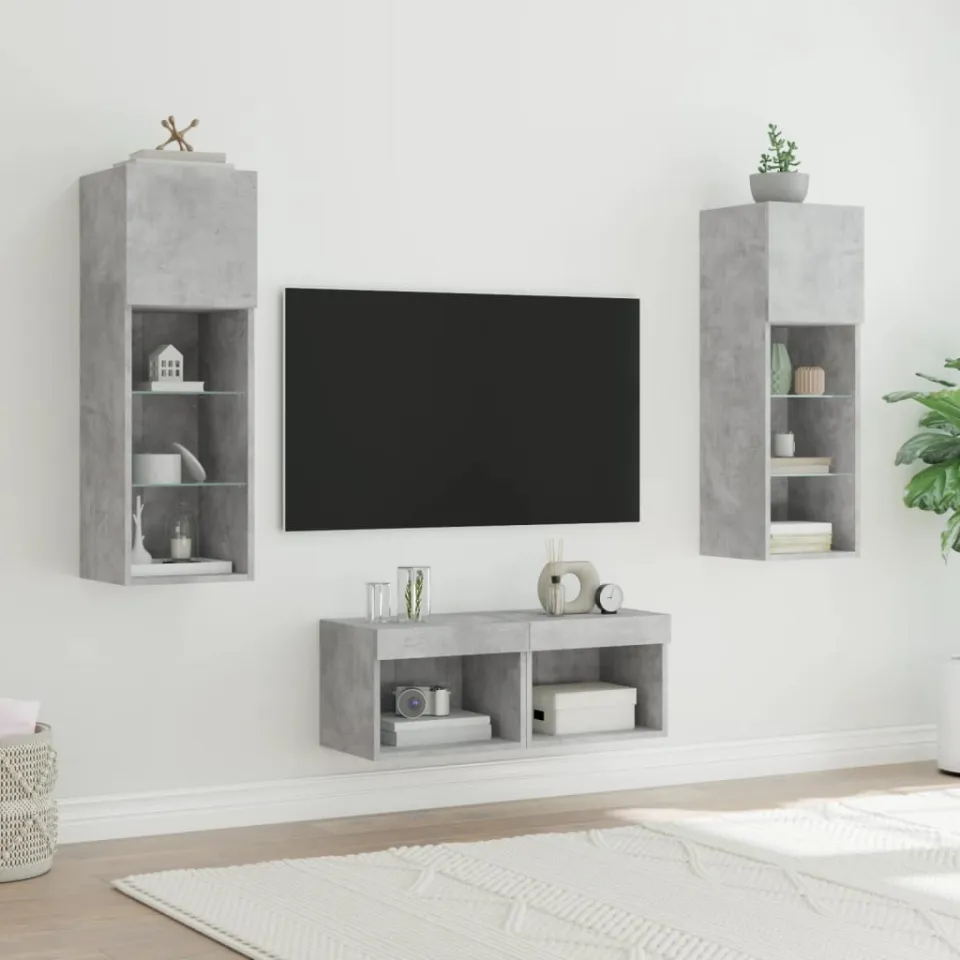 vidaXL 4-delige tv-wandmeubelset met LED-verlichting betongrijs grijs, foto 3