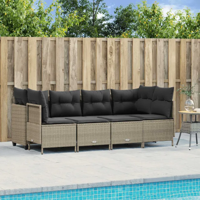vidaXL 5-delige Loungeset met kussens poly rattan lichtgrijs grijs, foto 2