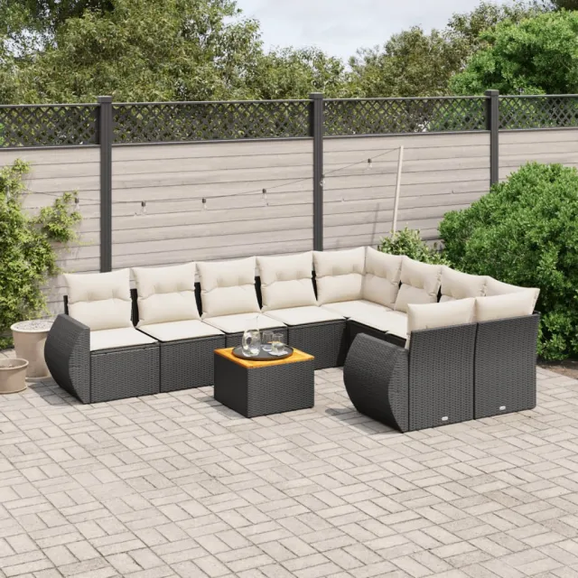 vidaXL 10-delige Loungeset met kussens poly rattan zwart, foto 2