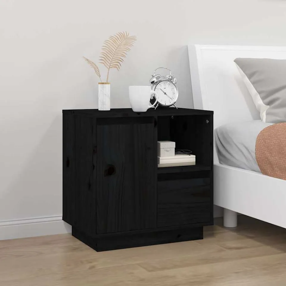 vidaXL Nachtkastjes 2 st 50x34x50 cm massief grenenhout zwart, foto 2