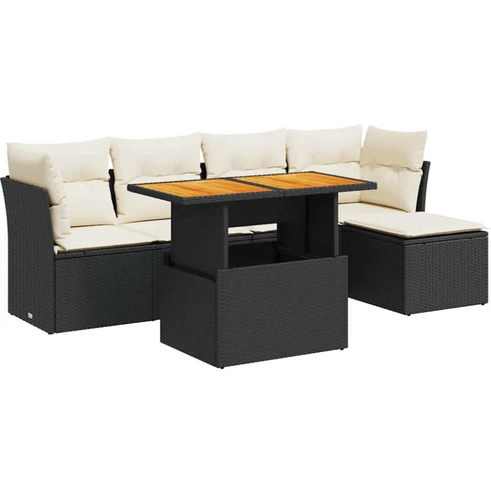 vidaXL 6-delige Loungeset met kussens poly rattan zwart, foto 3