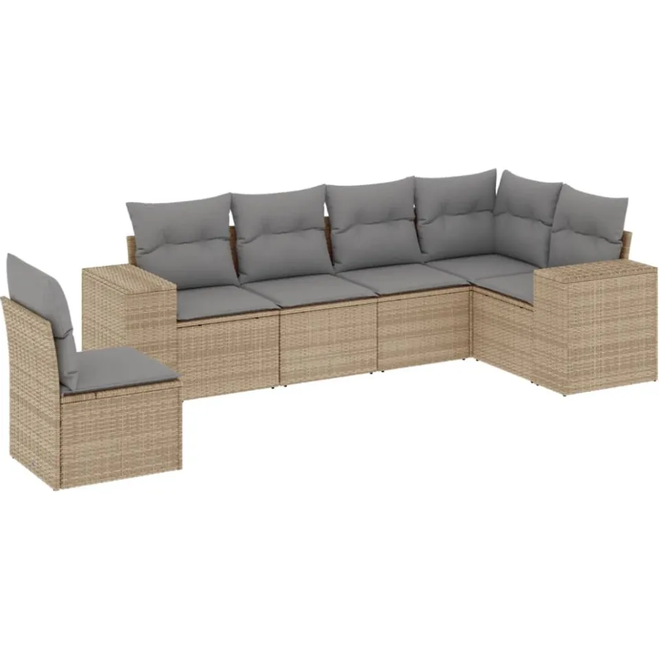 vidaXL 6-delige Loungeset met kussens poly rattan beige, foto 3