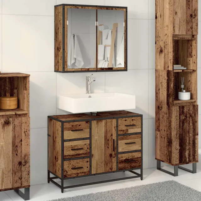 vidaXL Badkamermeubelset 2 st Oud Hout 80 x 33 x 60 cm Bewerkt hout bruin, foto 2