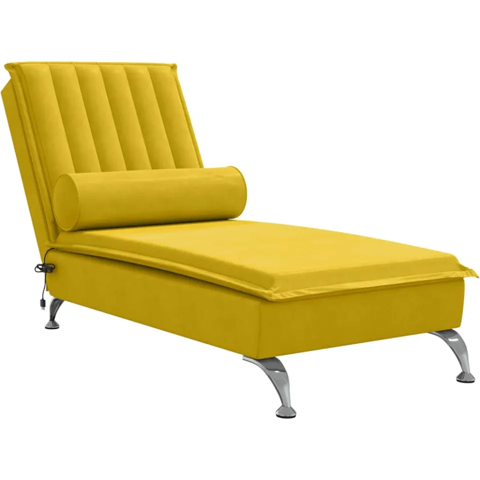 vidaXL Massage chaise longue met bolster fluweel geel, foto 3