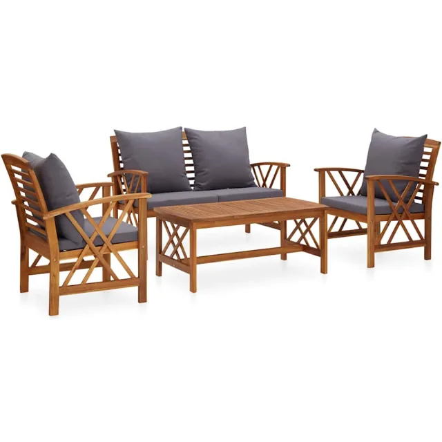vidaXL 4-delige Loungeset met kussens massief acaciahout Grijs