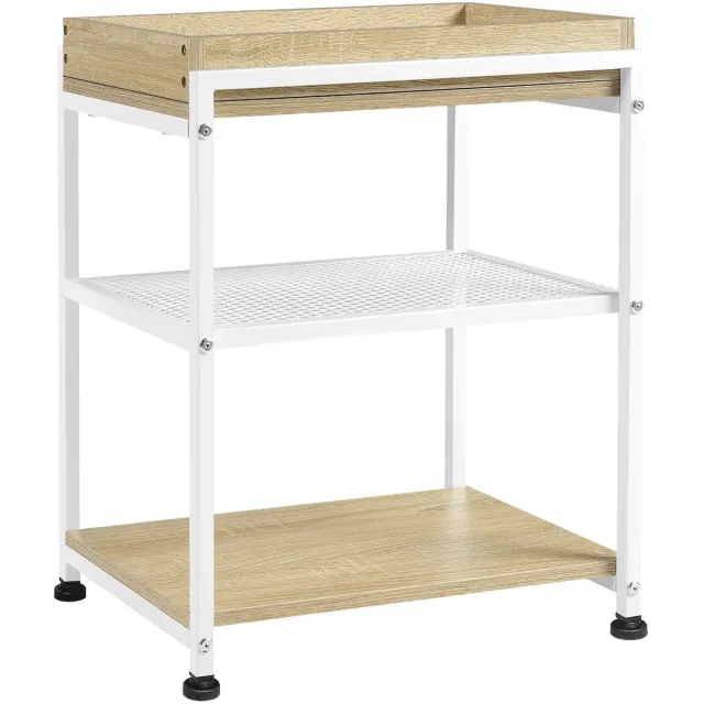 PolderGoods bijzettafels-salontafel- nachtkastje-met wieltjes- vergrendelbaar-3 planken-1 afneembaar dienblad-Licht hout