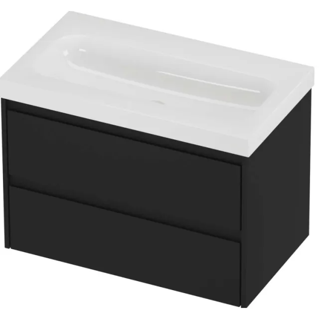 Proline Haga Badmeubelset Polystone Mezza 80x46x58 cm Glans Wit Mat Zwart