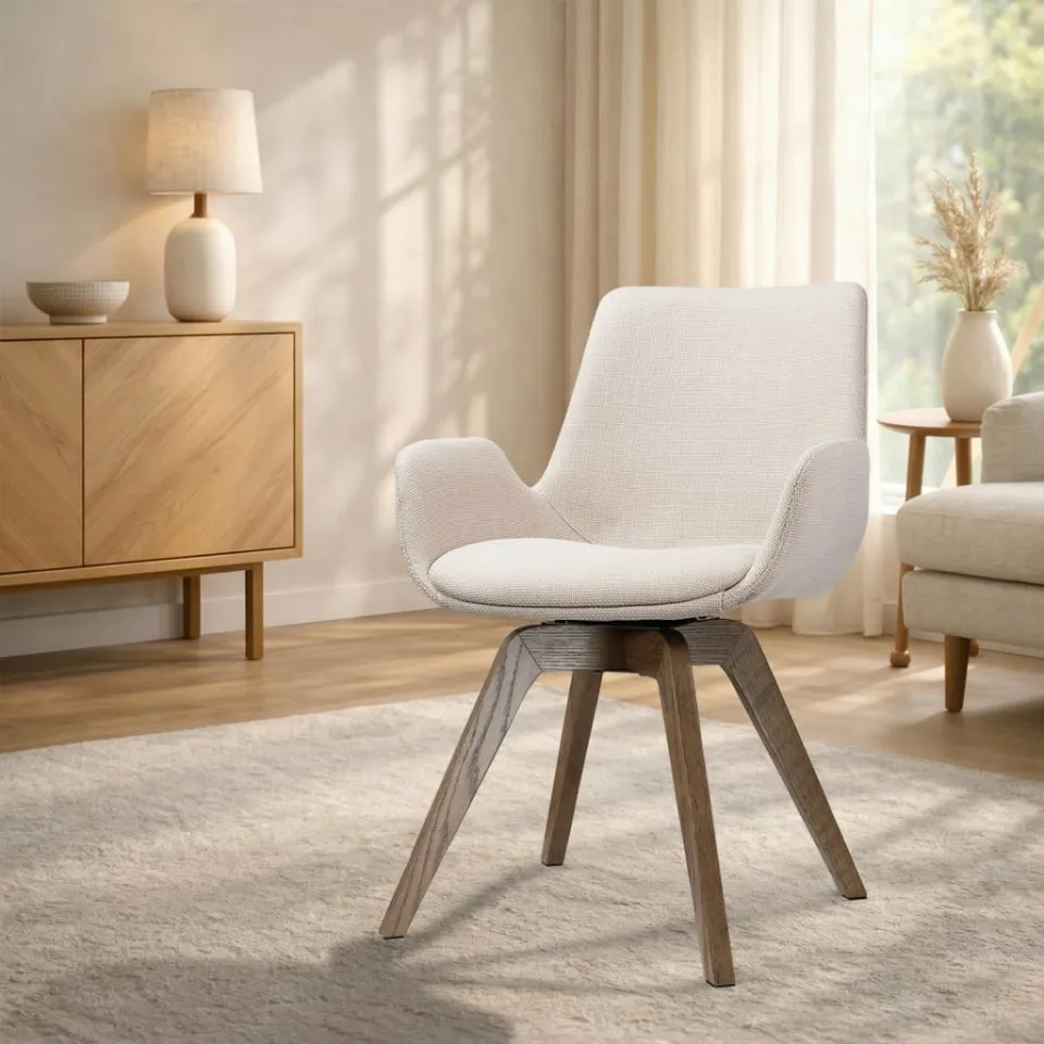 Nolon Noor-Eef draaibare eetkamerstoel beige - walnoot houten onderstel, foto 2
