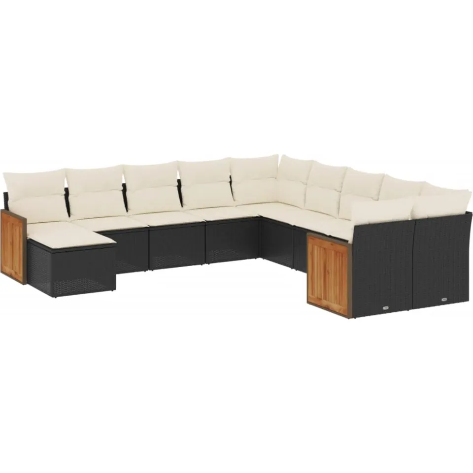 vidaXL 11-delige Loungeset met kussens poly rattan zwart, foto 3