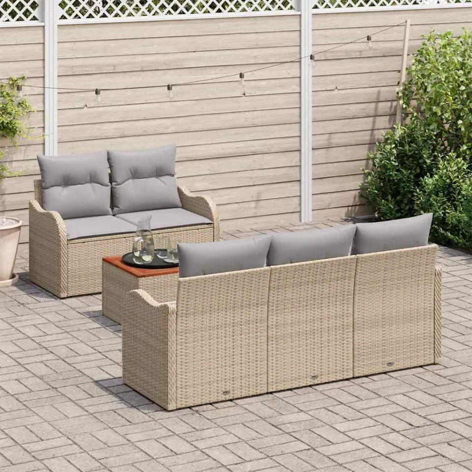vidaXL Tuinbankenset 6 st Beige poly rattan, foto 3