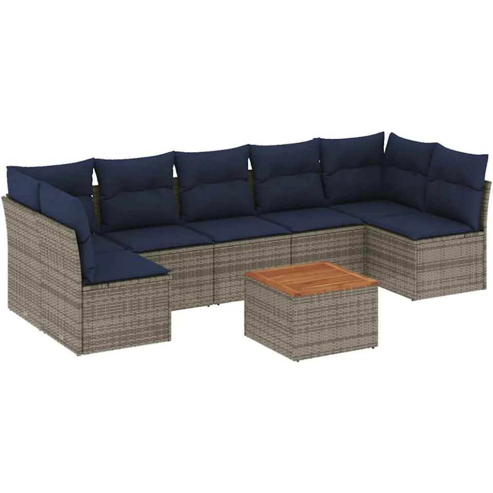 vidaXL 8-delige Loungeset met kussens poly rattan grijs, foto 3