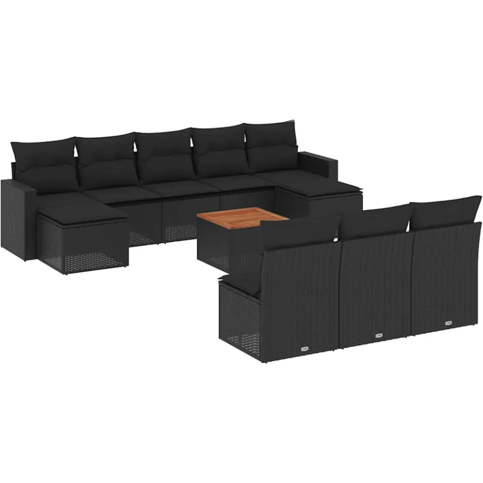 vidaXL 11-delige Loungeset met kussens poly rattan zwart, foto 3