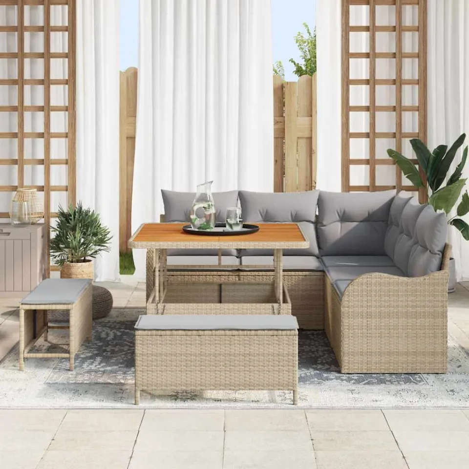 vidaXL Tuinbankenset 8 st Beige poly rattan, foto 3