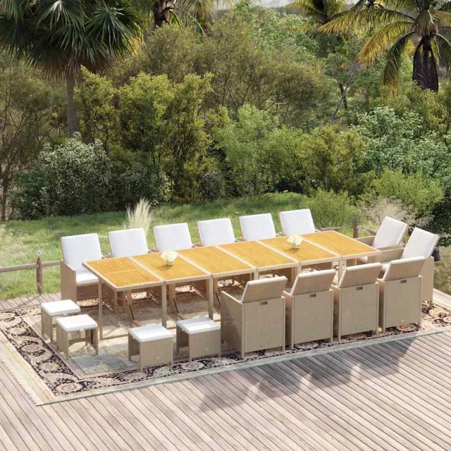 vidaXL 17-delige Tuinset met kussens poly rattan beige, foto 2