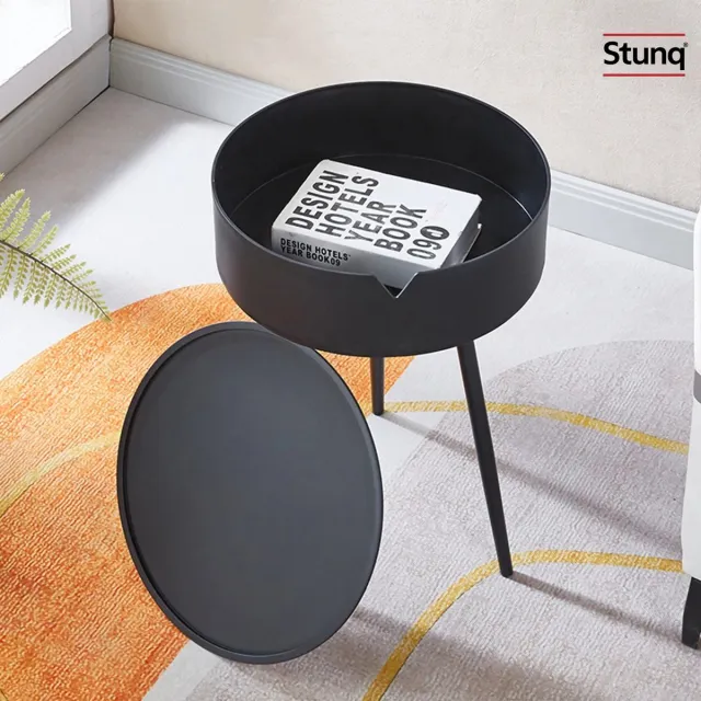 Stunq Ronde Bijzettafel Zwart - Modern Minimalistisch met Opbergruimte