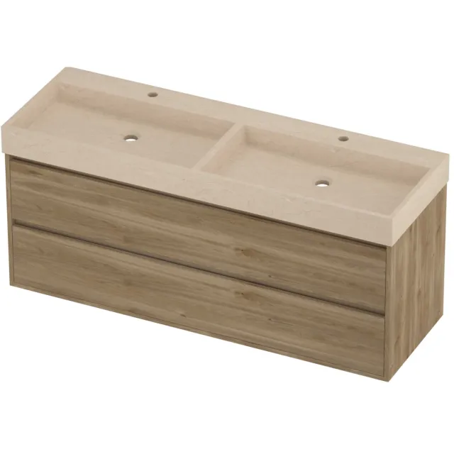 Proline Evoli Badmeubelset Hardsteen Loft 2 Gaten 140x46x62 cm Sand Stone Cider Oak Eiken