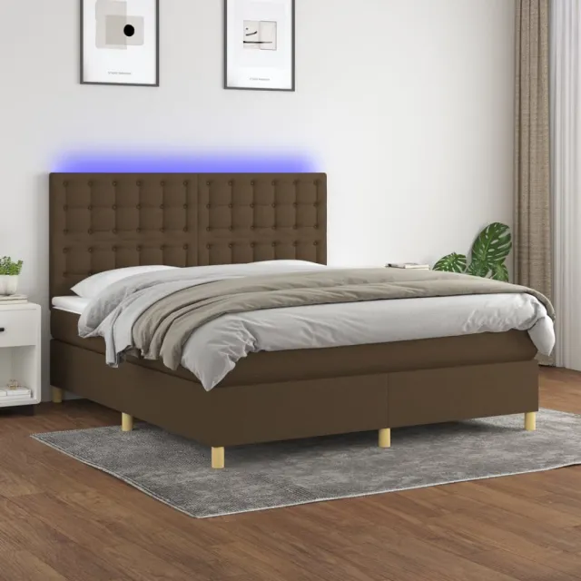 vidaXL Boxspring met matras en LED stof donkerbruin 180x200 cm bruin
