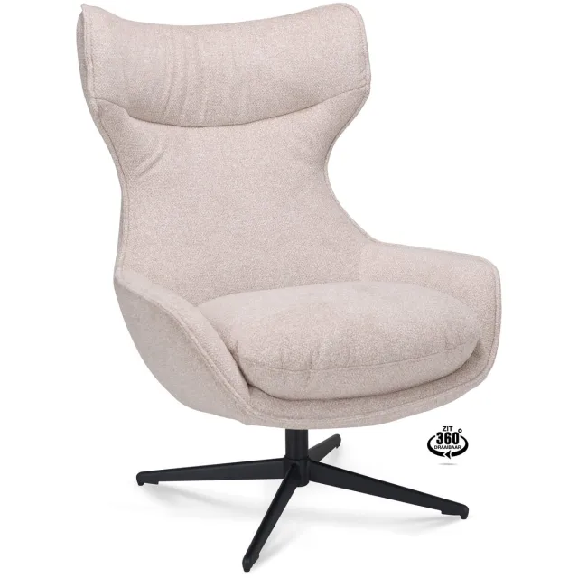 Icon Living Fauteuil Otto - Stof Leo Sand - Poot Zwart 360° Draaibaar Creme