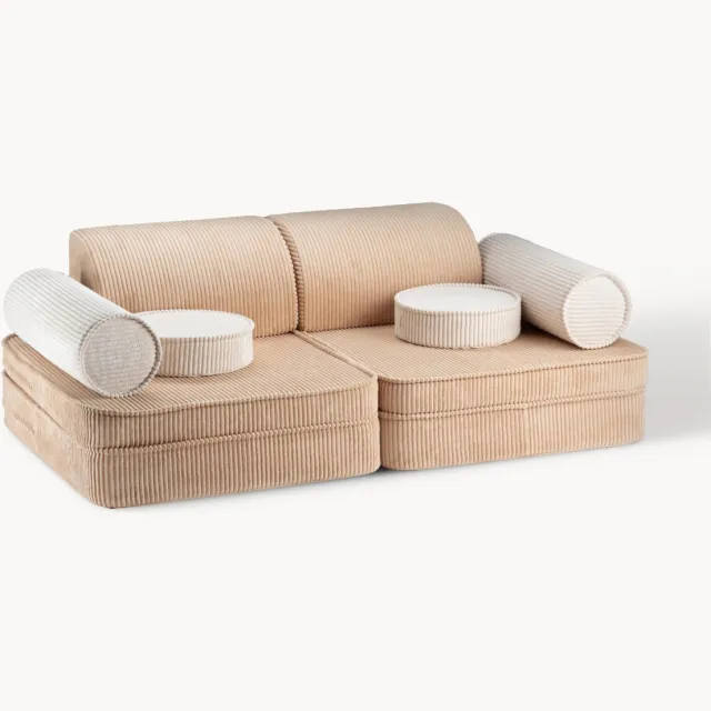 Wigiwama Modulaire kinderspeelbank Sugar gemaakt van corduroy Beige, Wit
