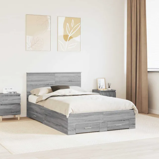 vidaXL Bedframe Grijs Sonoma 135 x 190 cm Bewerkt hout
