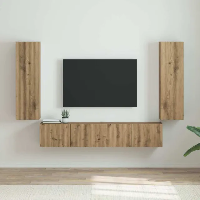 vidaXL TV Wandkast 2 st Ambachtelijk eiken Bewerkt hout Bruin