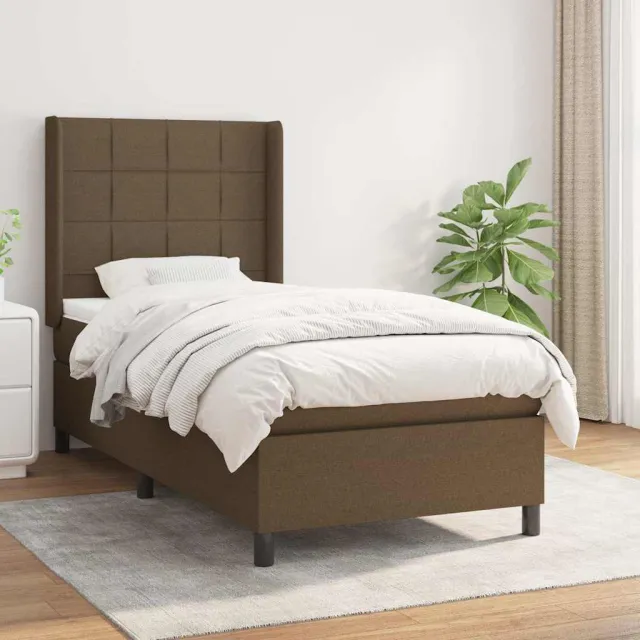 vidaXL Boxspring met matras stof donkerbruin 100x200 cm bruin