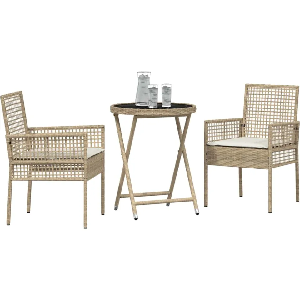 vidaXL Tuin Bistro Set 3 st Beige poly rattan