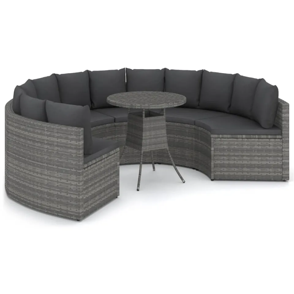 vidaXL 7-delige Loungeset met kussens poly rattan grijs, foto 3