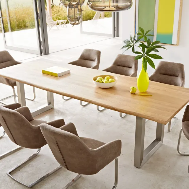 DELIFE Eettafel Edge Eiche natuur 260x100x2,5-3 edelstaal breed Live-Edge Bruin
