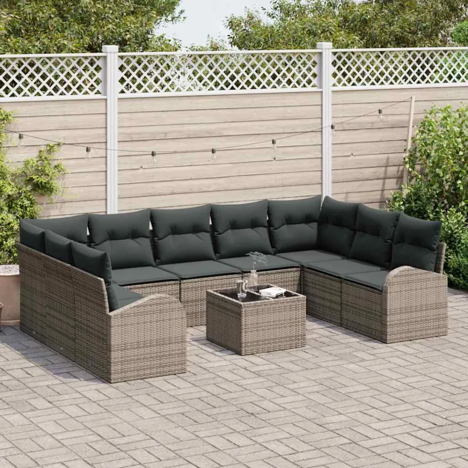 vidaXL Bankstel 10 st 9-zits Grijs poly rattan, foto 3
