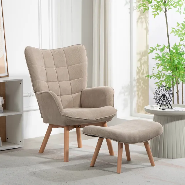 MODENUIT Fauteuil Met Hocker 72 x 80 x 101 cm - Met Armleuningen - Voor Woonkamer - Polyester - Khaki
