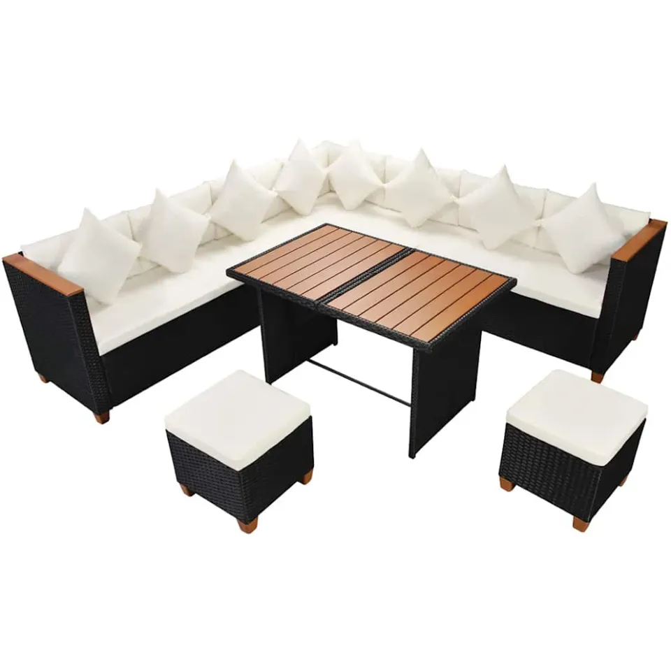 vidaXL 7-delige Loungeset met kussens poly rattan zwart, foto 3
