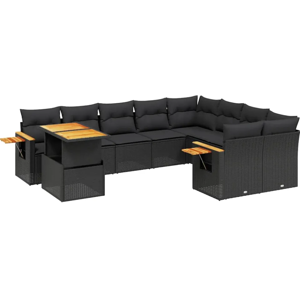 vidaXL 10-delige Loungeset met kussens poly rattan zwart, foto 3