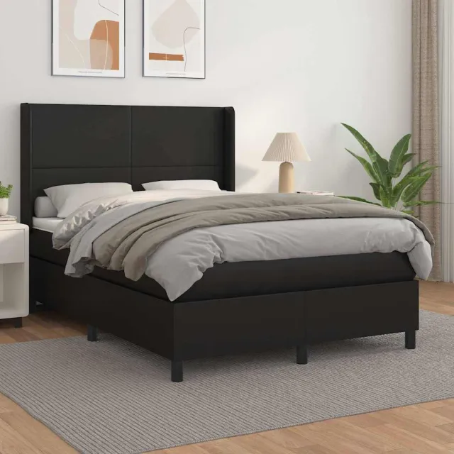 vidaXL Boxspring met matras kunstleer zwart 140x200 cm