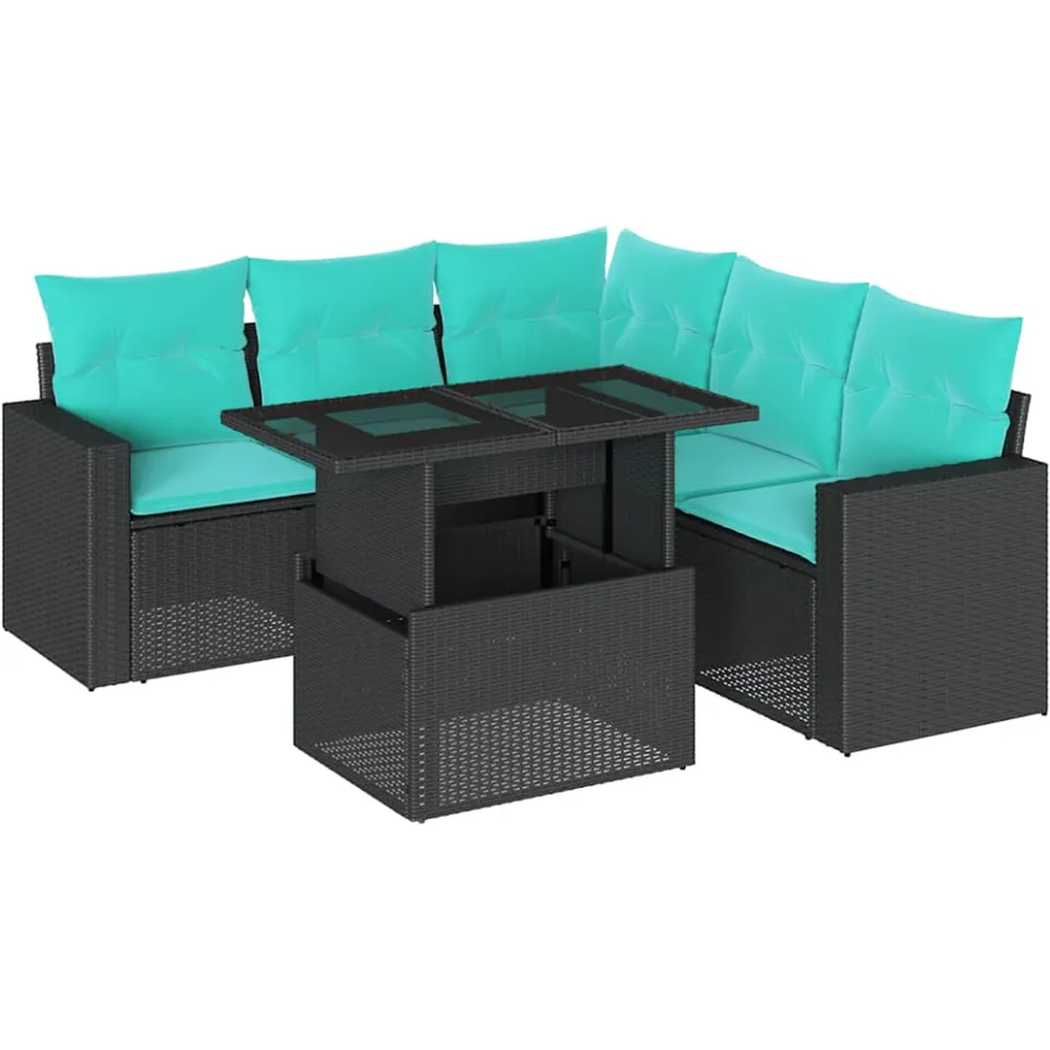 vidaXL 6-delige tuinbankset met kussens van zwart polyrotan, foto 3