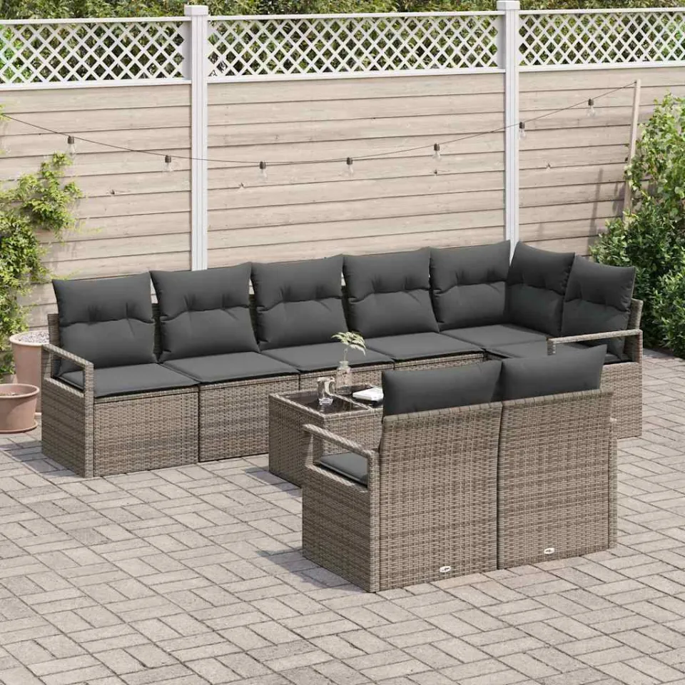 vidaXL Bankstel 9 st Grijs poly rattan, foto 3