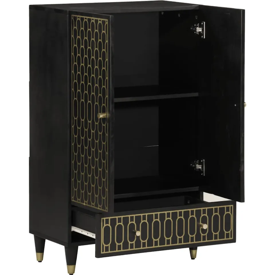 vidaXL Hoge kast 60x33x100 cm massief mangohout zwart, foto 2