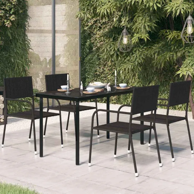 vidaXL Tuintafel 140x70x74 cm staal en glas zwart, foto 2