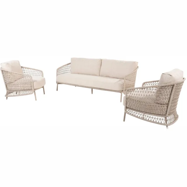 4 Seasons Outdoor Puccini stoel bank loungeset 3 delig rope latte 4 Seasons Outdoor Bruin / Terre, Taupe, Zand / Latte / Linen