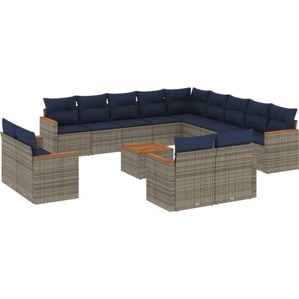 vidaXL 14-delige tuinbankset met kussens, grijs polyrotan, foto 3