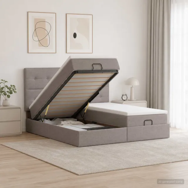 vidaXL Ottoman bed met matras met hoofdeinde 2 st Taupe Stof