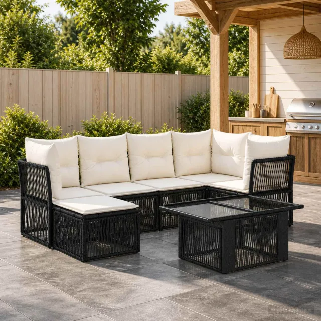 vidaXL Tuinbankenset 7 st Zwart 100 x 55 x 73 cm poly rattan