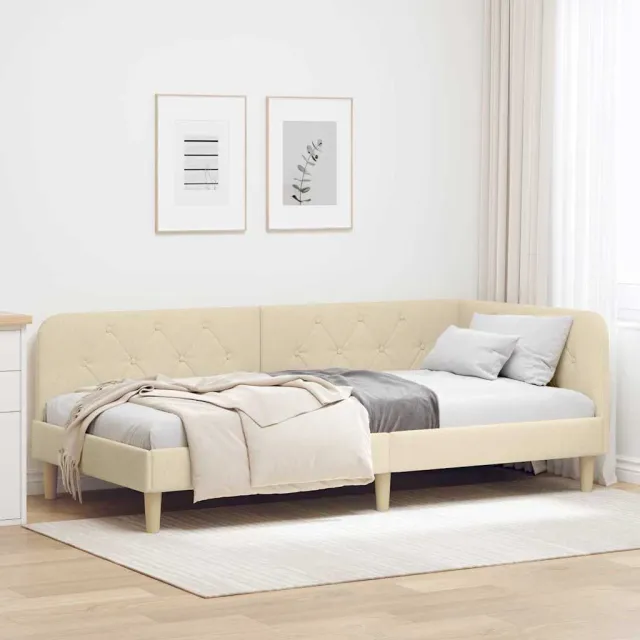 vidaXL Hoekbedframe Crème 90 x 190 cm Stof