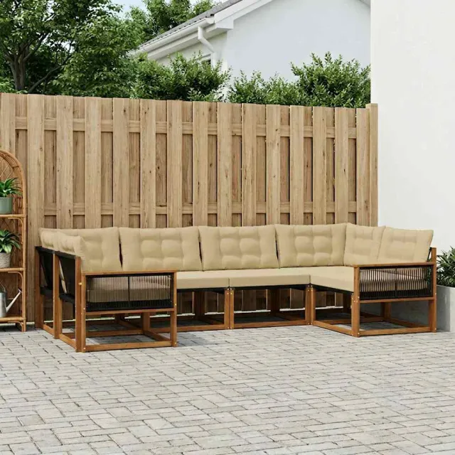 vidaXL Buiten bankenset 6 st 6-zits Natuurlijk en Beige