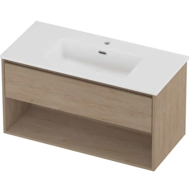 Proline Tribute Badmeubelset Porselein Elegant Met Schap 100x46x54 cm Glans Wit Ideal Oak Eiken