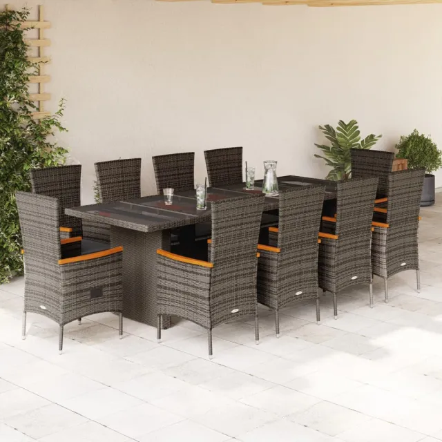vidaXL 11-delige Tuinset met kussens poly rattan grijs, foto 2