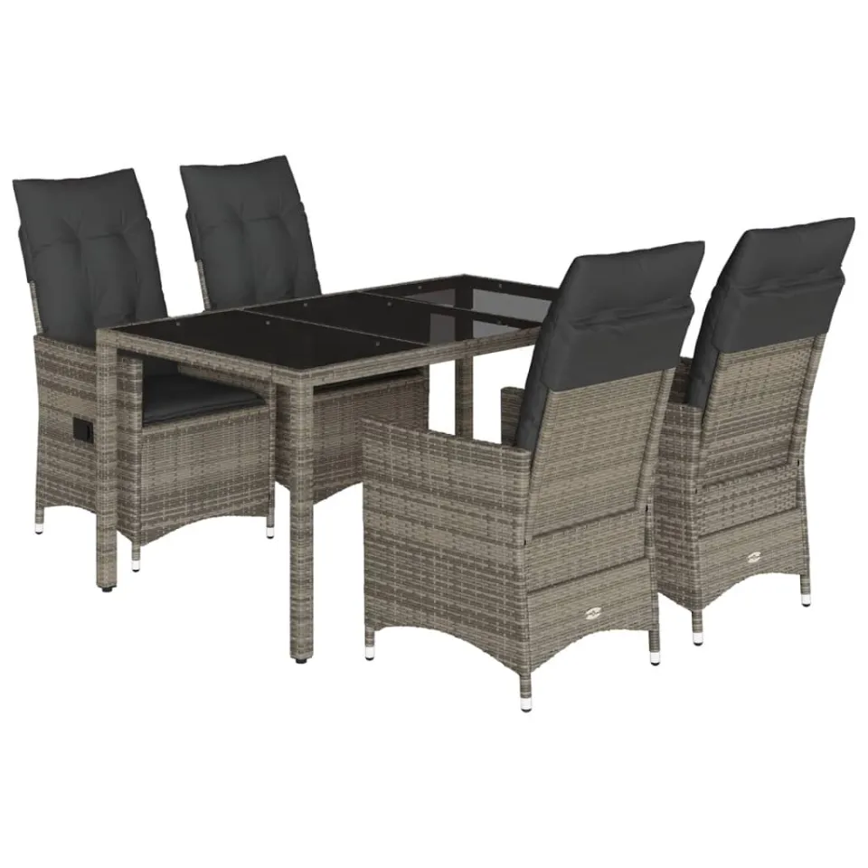 vidaXL 5-delige Tuinset met kussens poly rattan grijs, foto 3