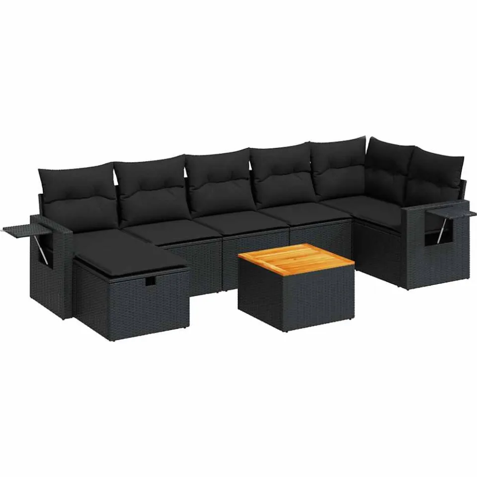 vidaXL 8-delige Loungeset met kussens poly rattan zwart, foto 3