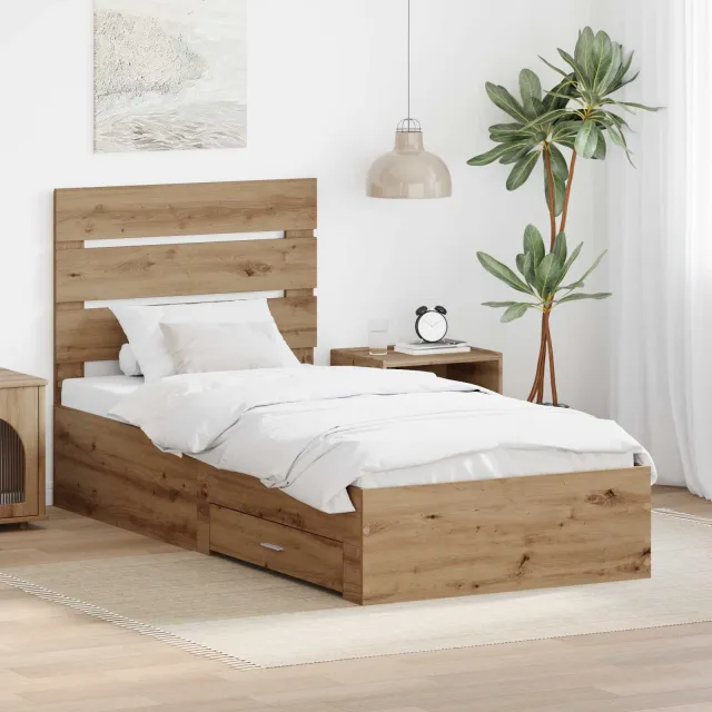 vidaXL Bedframe met lade Artisan Eiken 100 x 200 cm Bewerkt hout Bruin