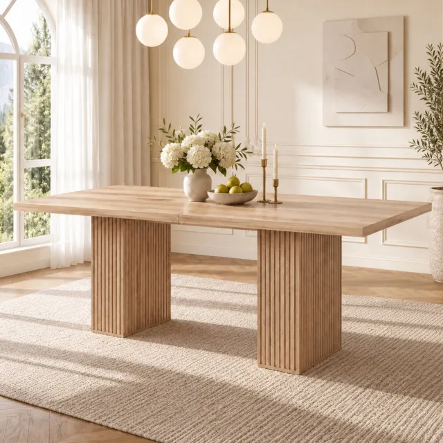 HAUSS SPOLE Eettafel - Uitschuifbaar met Opbergruimte - voor 6 tot 8 Personen - Scandinavische Stijl - MDF - 150 tot 190x90x75 cm - Eikenkleur